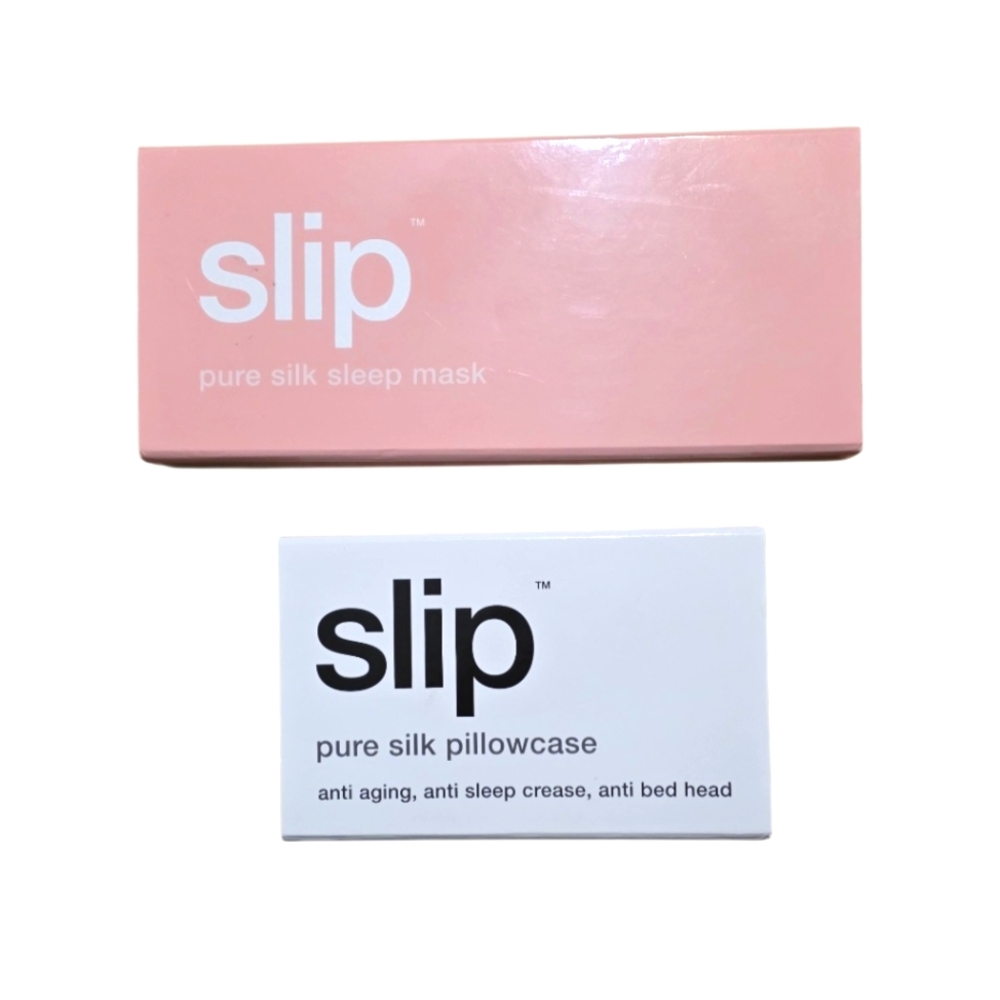 Slip Silk Sleep Mask and Pillowcase - Pink and White